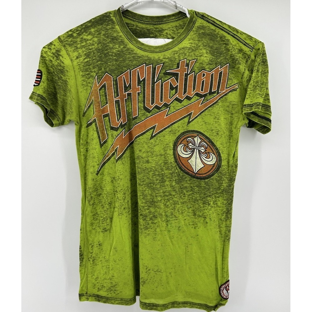 Affliction American Customs "Devil On Wheels" Short Sleeve Shirt Green Men's XL
